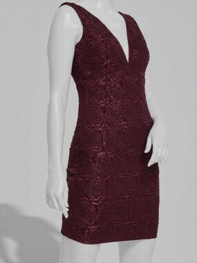 Siena Women's Red Floral Jacquard Stretch Plunge-Neck Bodycon Mini Dress Size: 6